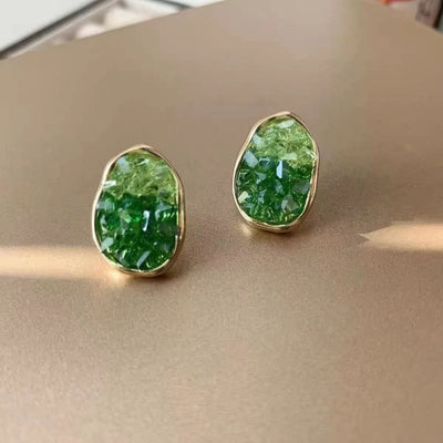 Navy Green Broken Ombre Crystal Alloy Earrings