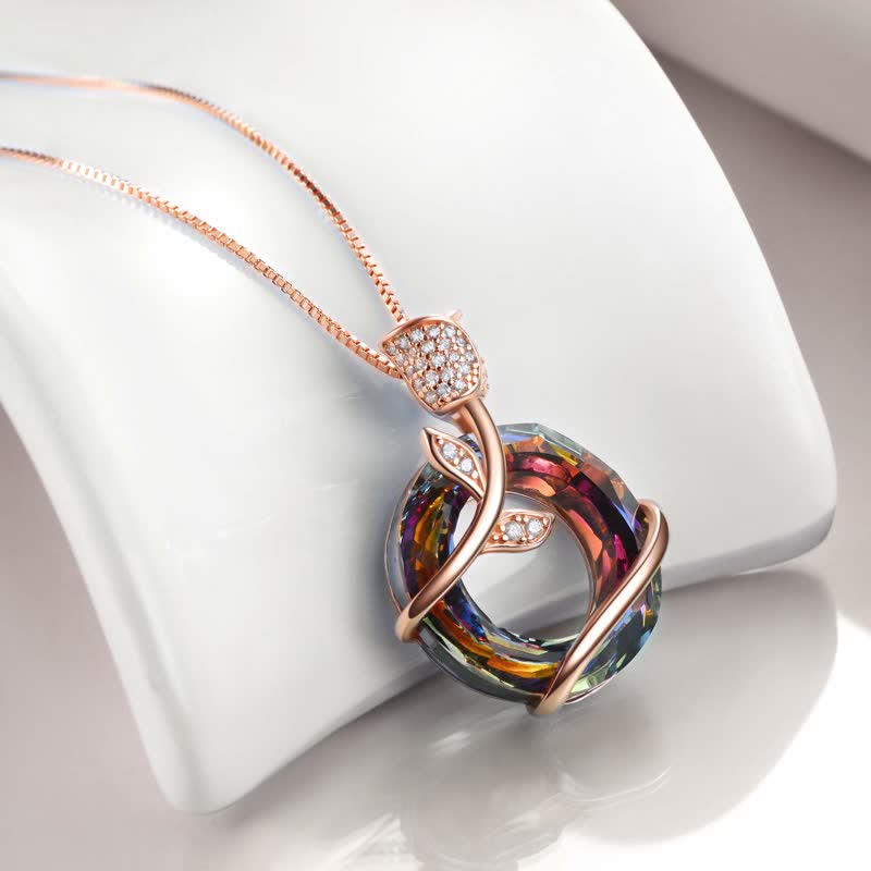 Women's Colorful Circle Rose Necklace