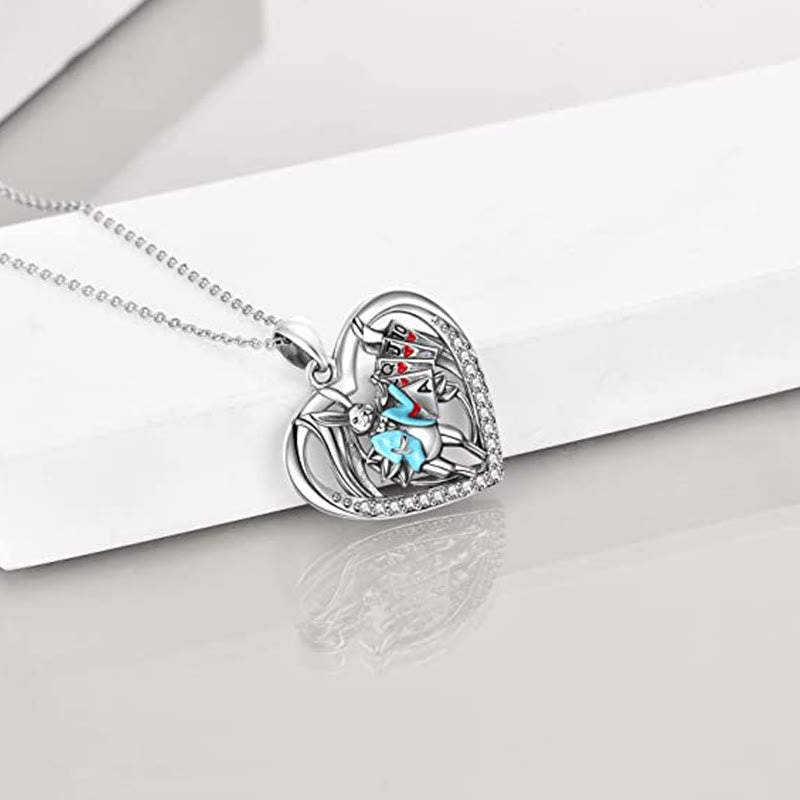 Heart Playing Card Rabbit Pendant Necklace