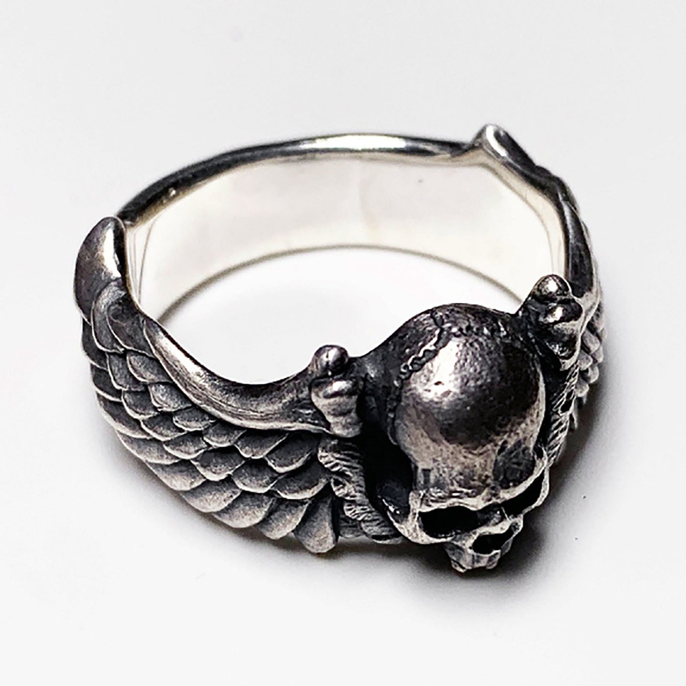 925 Sterling Silver Skull Wings Ring