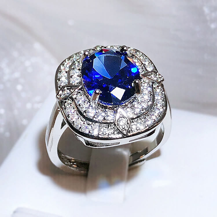 925 Silver Luxury Wedding Sparkling Royal Blue Cubic Zircon Rings