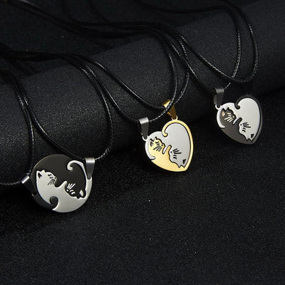 "My Love" Heart Shaped Lock & Key & Cat Two In One Couple Necklace