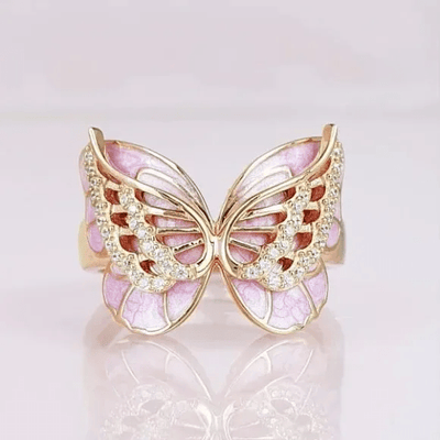 "For Memorial-Those We Love Fly With Us" Double Butterfly Zircon Ring