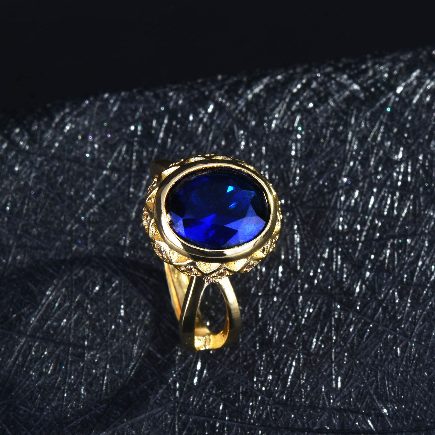 14K Gold Blue Sapphire Women Ring