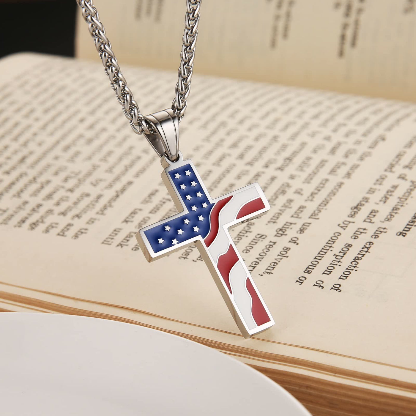 American Flag Cross Religious Jewelry Pendant Necklace