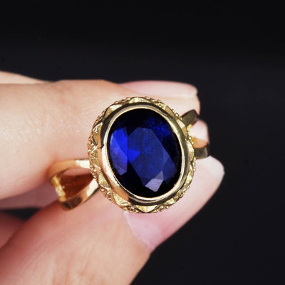 14K Gold Blue Sapphire Women Ring