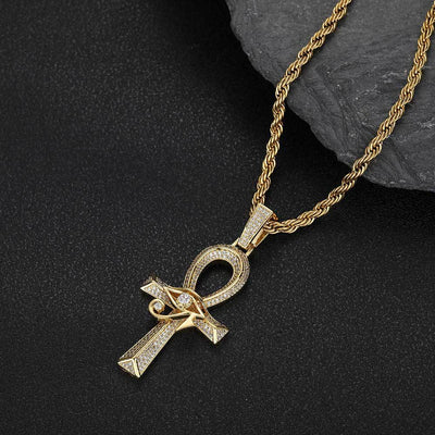 Eye Of Horus Ankh Pendant In White Gold Necklace