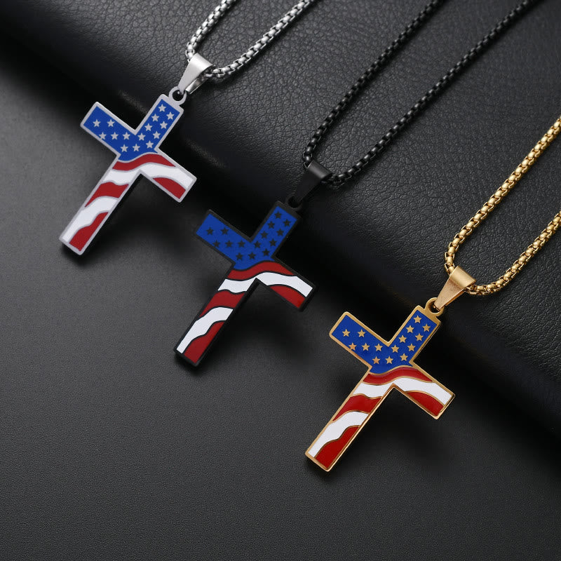 American Flag Cross Religious Jewelry Pendant Necklace