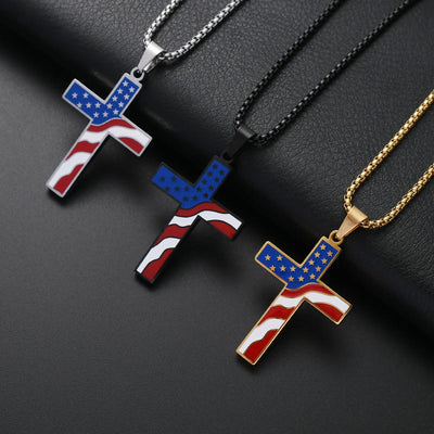 American Flag Cross Religious Jewelry Pendant Necklace