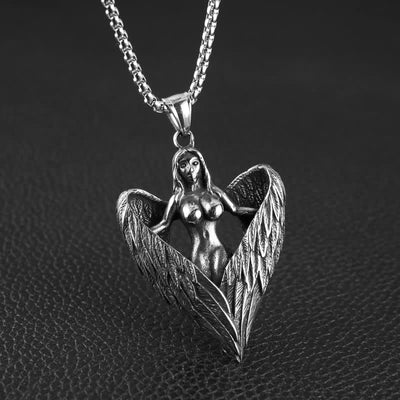 Winged Archangel Goddess Feather Necklace