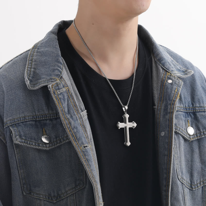 Layered Bible Cross Titanium Steel Pendant Necklace