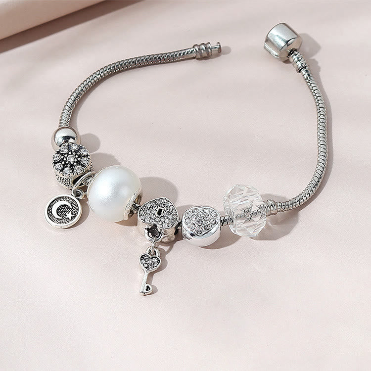 Astral Moon Pearl Glass Silver Bracelet