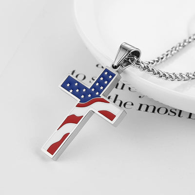 American Flag Cross Religious Jewelry Pendant Necklace