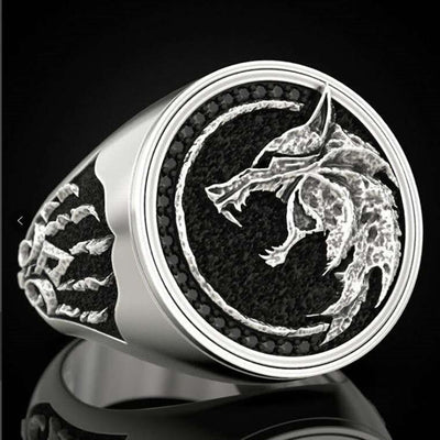 Mens Wolf Stainless Steel Gold Silver Ring