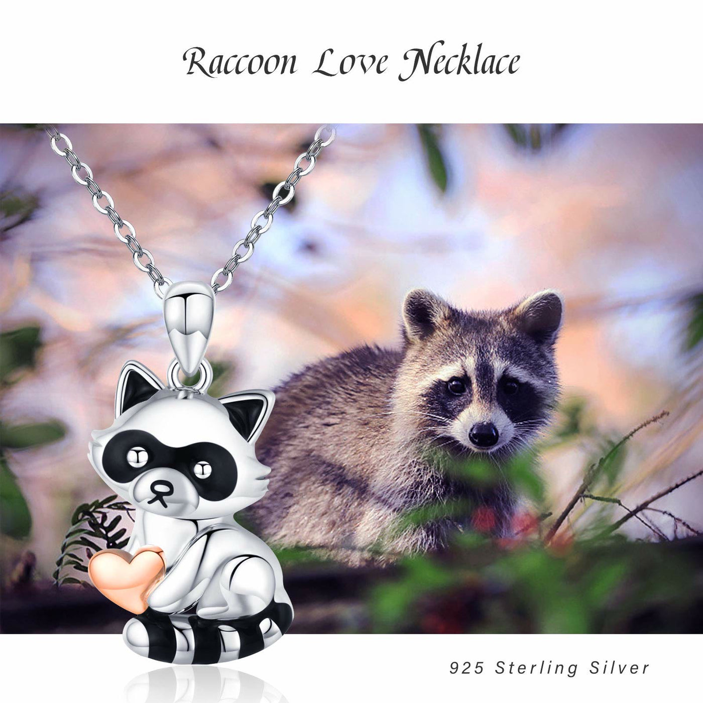 Cute Raccoon Hug Heart Necklace