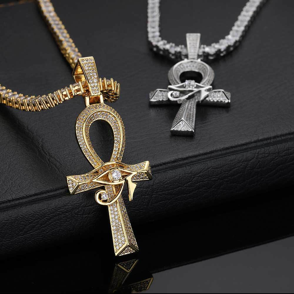 Eye Of Horus Ankh Pendant In White Gold Necklace