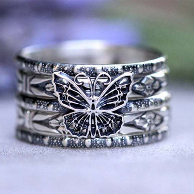 Creative Vintage Ladies Butterfly Five-Piece Ring Set