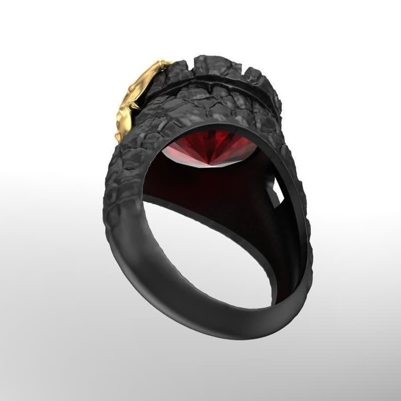 Men's Two-tone Dragon Ruby Gemstone Ring