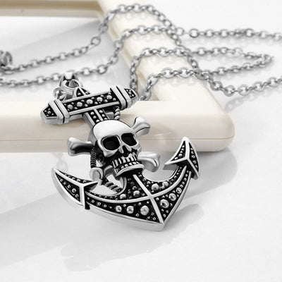 Pirate Skull Ships Anchor Pendant Necklace