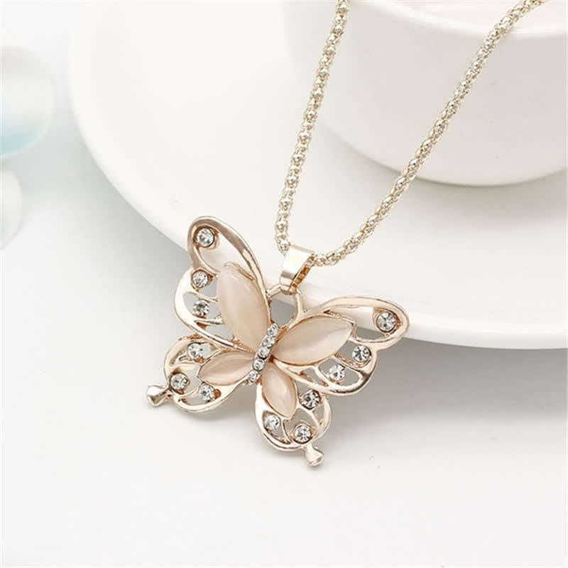 Women's Hollow Opal Butterfly Necklace