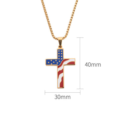 American Flag Cross Religious Jewelry Pendant Necklace