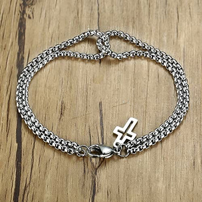 Men Silver Cross Religious Stainless Bracelet