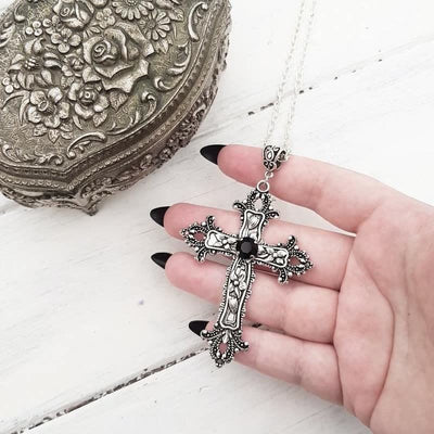 Zircon Gothic Alloy Cross Necklace