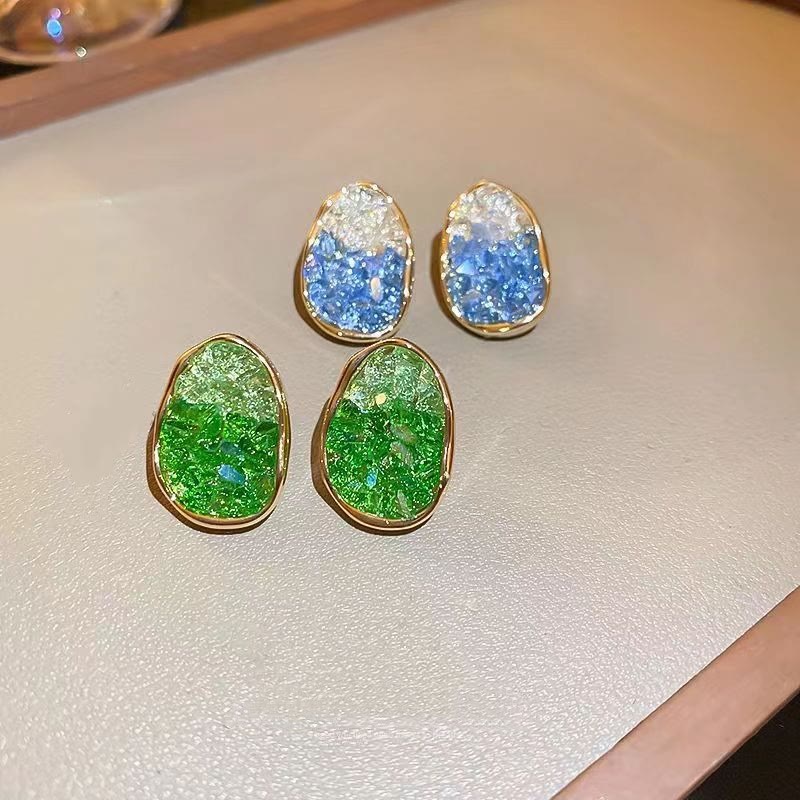 Navy Green Broken Ombre Crystal Alloy Earrings