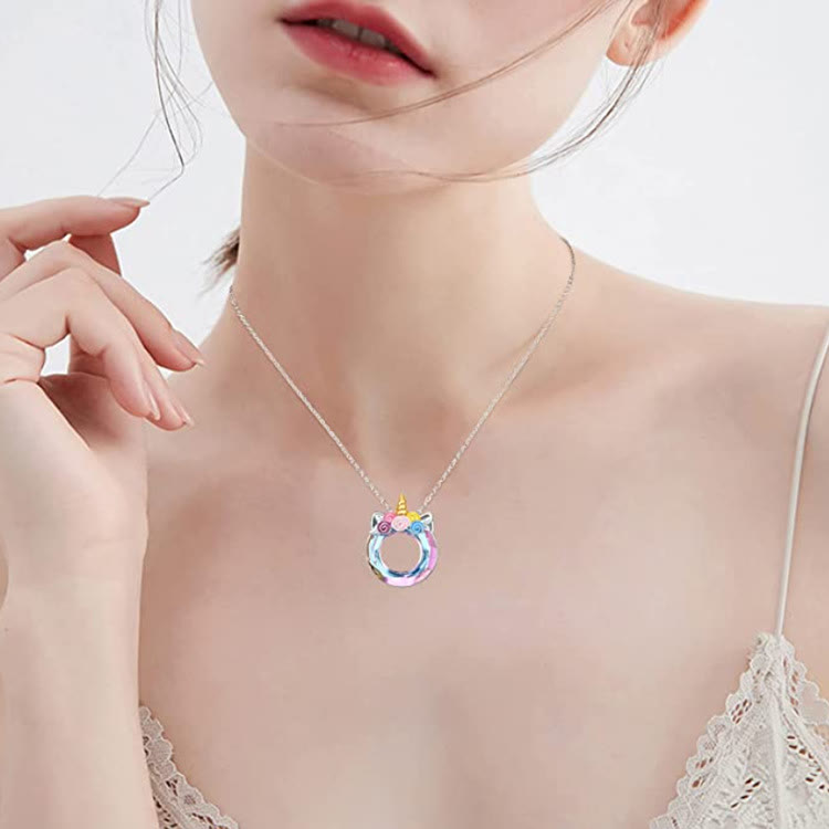 Cute Unique Colorful Unicorn Crystal Necklace